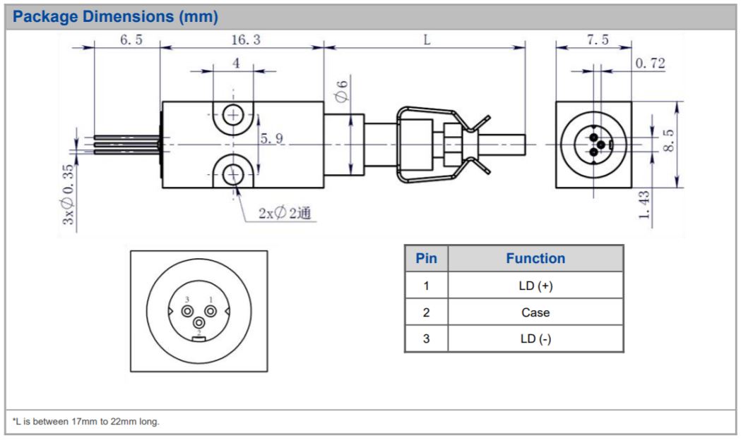 Unice 160mW Coaxial Packaged MM Diode Laser